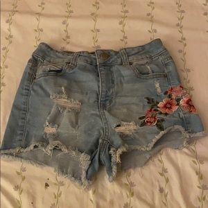 ripped jean shorts with embroidery